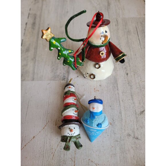 Snowman variety dad stack totem tree ornament Xmas set unique - Picture 1 of 10